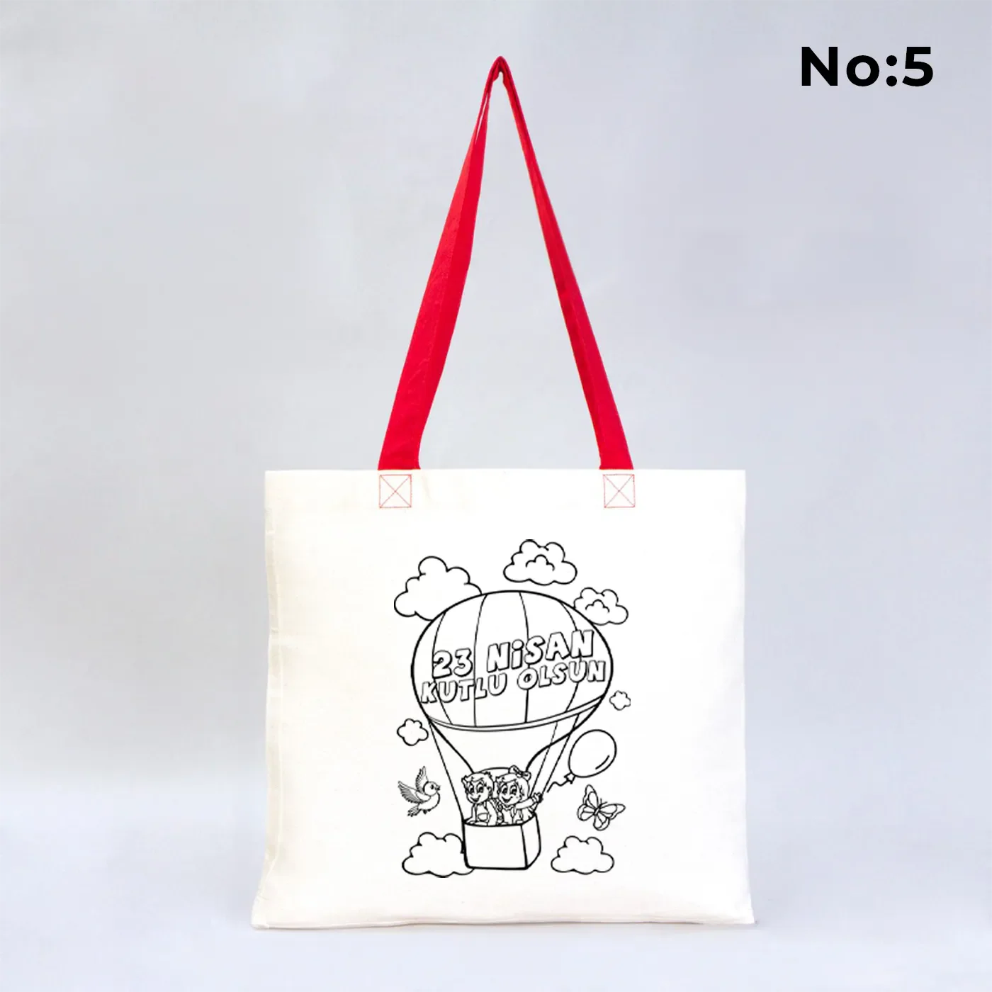 Boyanabilir 40x35 cm Gabardin Kırmızı Kulp Çanta - 23 Nisan Hediyesi - farklı açı