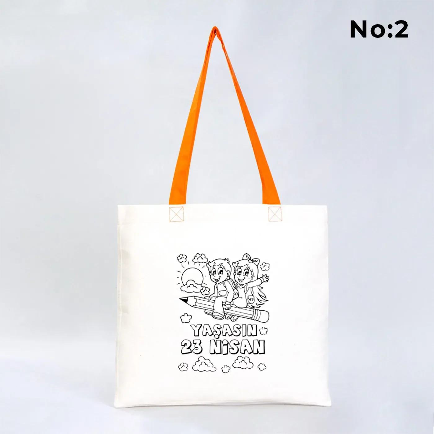 Boyanabilir 40x35 cm Gabardin Turuncu Kulp Çanta - 23 Nisan Hediyesi - detay görünüm