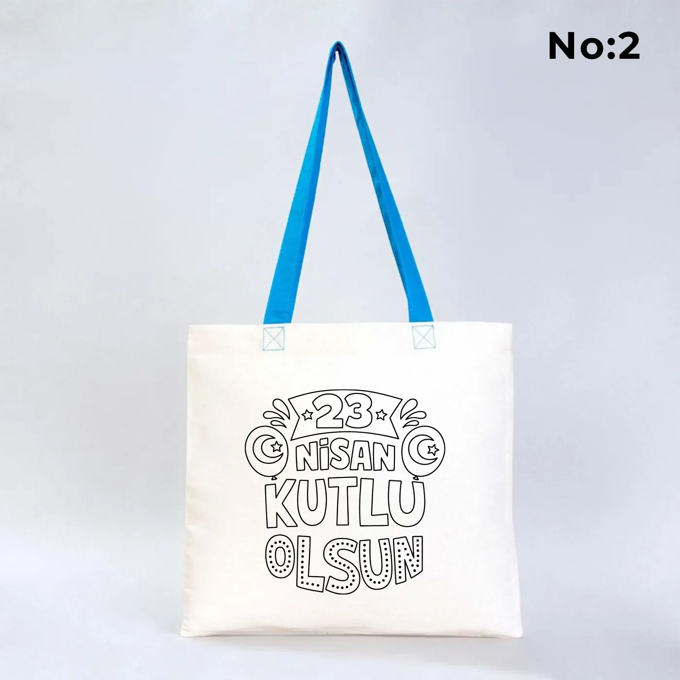 Boyanabilir 40x35 cm Gabardin Turkuaz Kulp Çanta - 23 Nisan Hediyesi - detay görünüm