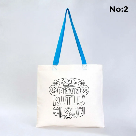 Boyanabilir 40x35 cm Gabardin Turkuaz Kulp Çanta - 23 Nisan Hediyesi - detay görünüm
