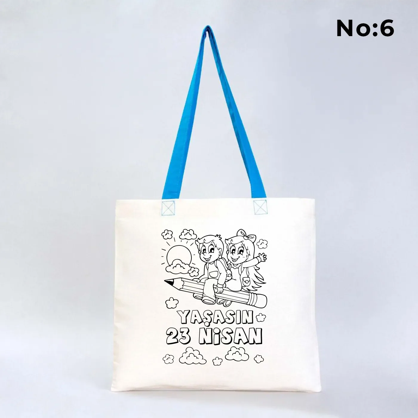 Boyanabilir 40x35 cm Gabardin Turkuaz Kulp Çanta - 23 Nisan Hediyesi - görsel 6