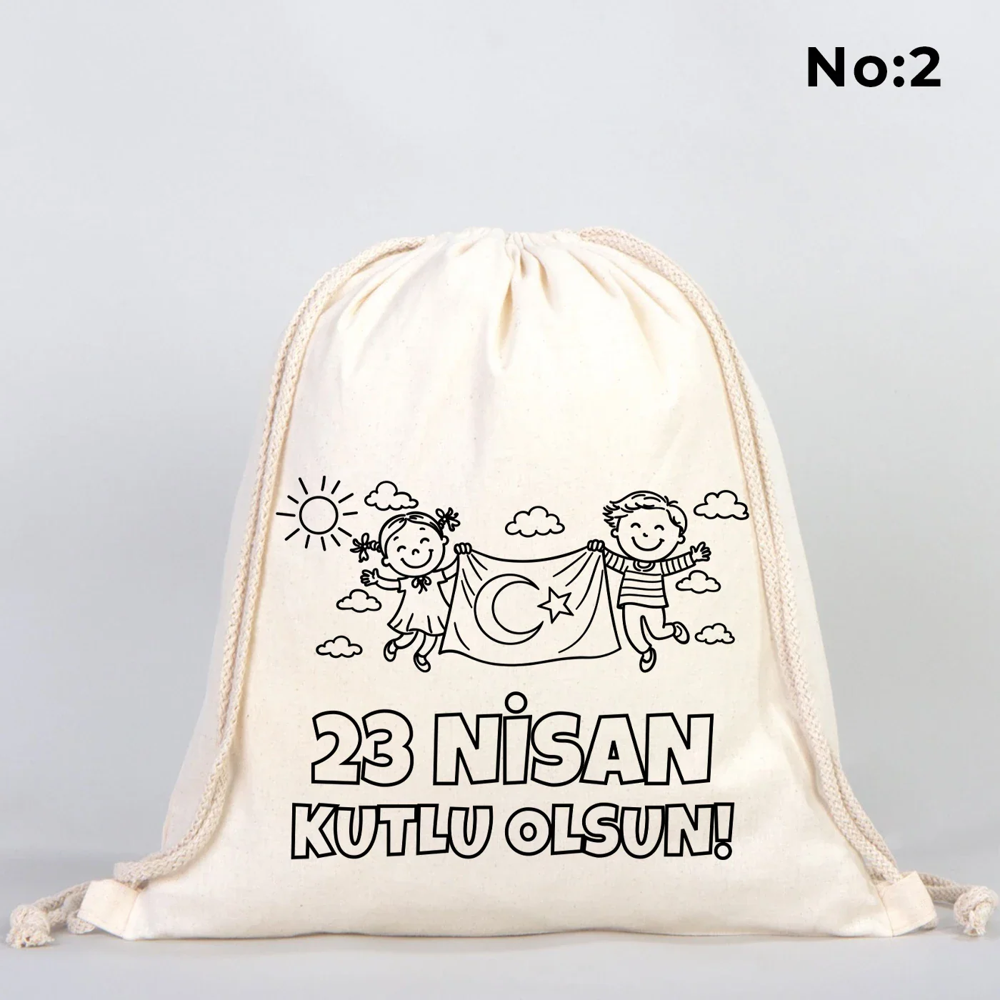 Boyanabilir 35×40 cm Renkli Boyama Omuz Çantası – 23 Nisan Hediyesi - detay görünüm