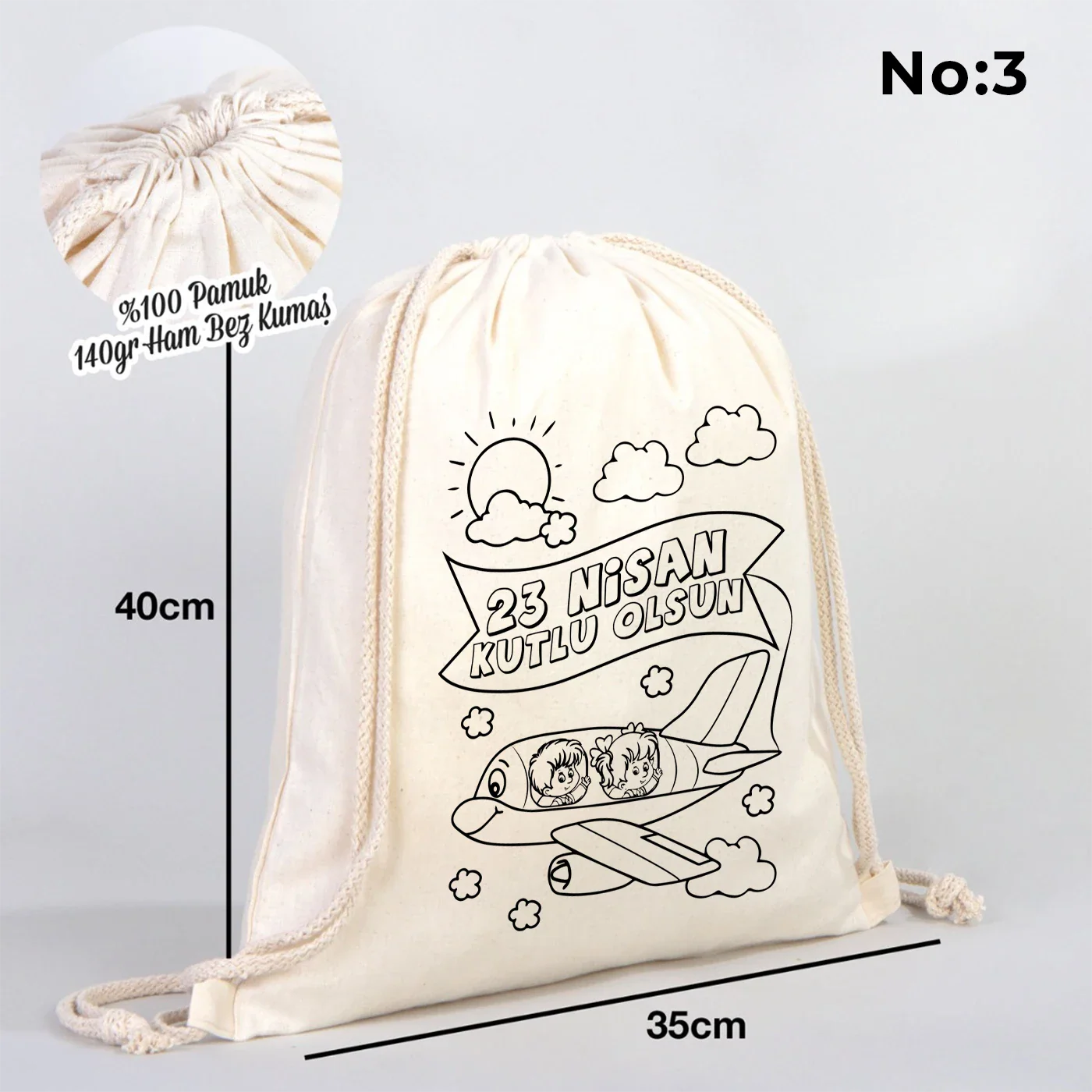 Boyanabilir 35×40 cm Renkli Boyama Omuz Çantası – 23 Nisan Hediyesi - yakın çekim
