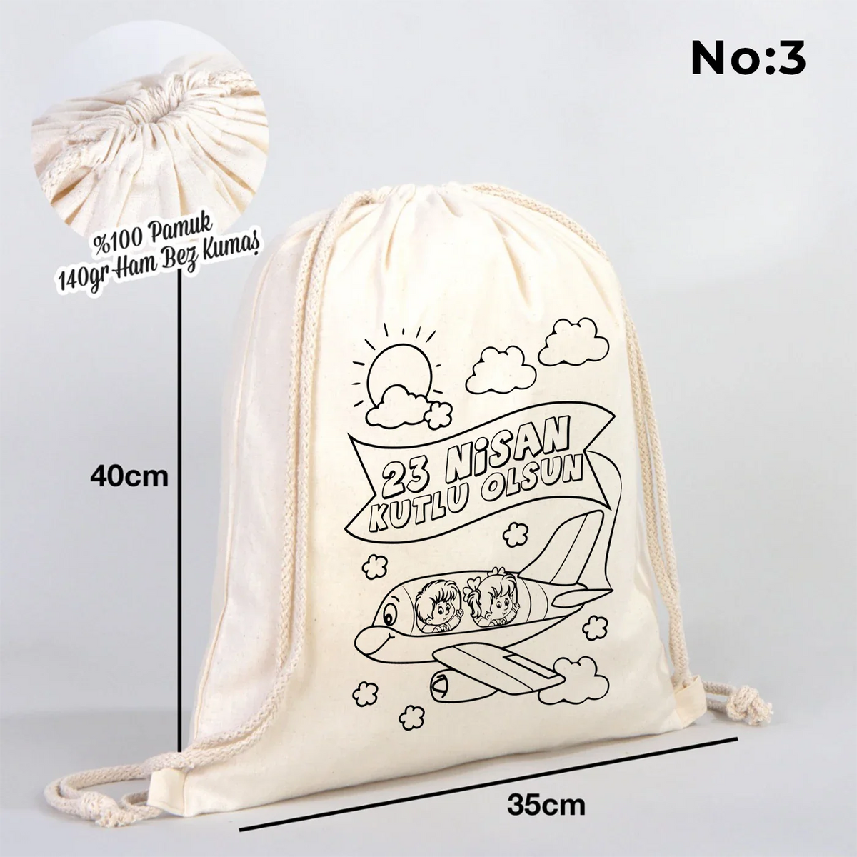 Boyanabilir 35×40 cm Renkli Boyama Omuz Çantası – 23 Nisan Hediyesi - yakın çekim
