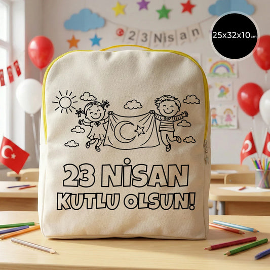 Boyanabilir 25x32x10 cm Sarı Renk VIP Kanvas Sırt Modeli - 23 Nisan Hediyesi