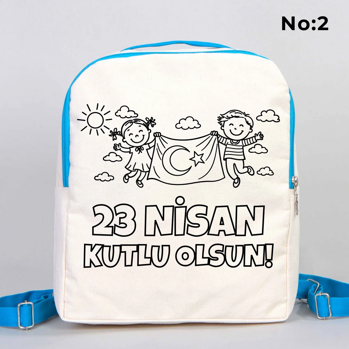 Boyanabilir 25x32x10 cm Turkuaz Renk VIP Kanvas Sırt Modeli - 23 Nisan Hediyesi - detay görünüm