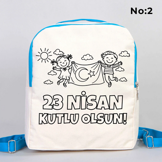 Boyanabilir 25x32x10 cm Turkuaz Renk VIP Kanvas Sırt Modeli - 23 Nisan Hediyesi - detay görünüm