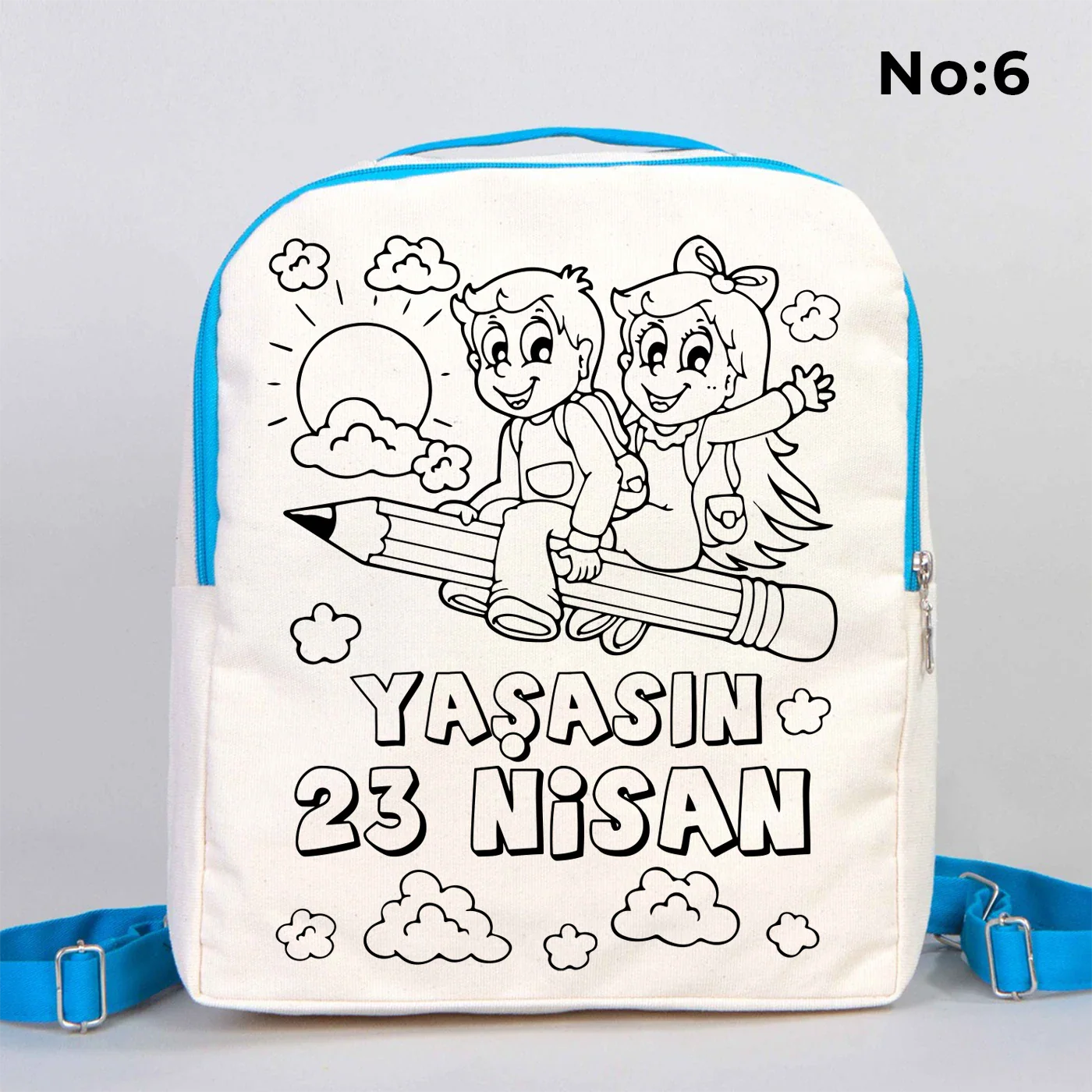 Boyanabilir 25x32x10 cm Turkuaz Renk VIP Kanvas Sırt Modeli - 23 Nisan Hediyesi - görsel 6