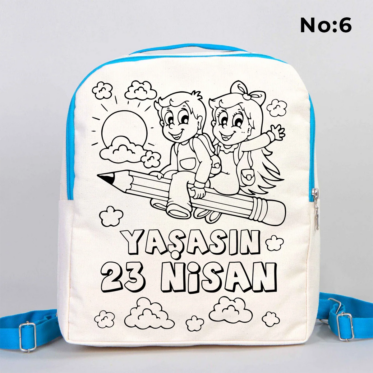 Boyanabilir 25x32x10 cm Turkuaz Renk VIP Kanvas Sırt Modeli - 23 Nisan Hediyesi - görsel 6