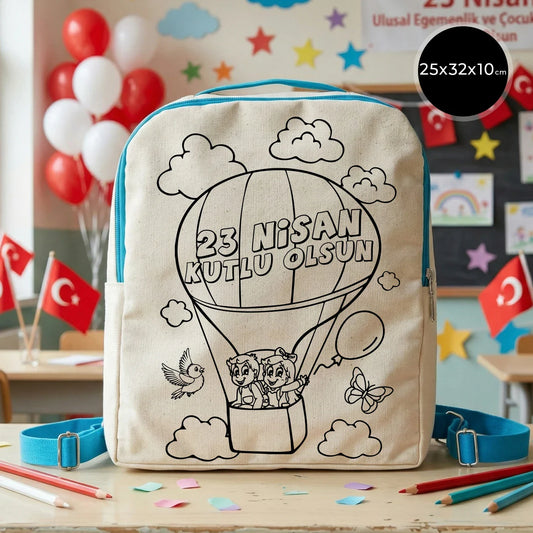 Boyanabilir 25x32x10 cm Turkuaz Renk VIP Kanvas Sırt Modeli - 23 Nisan Hediyesi