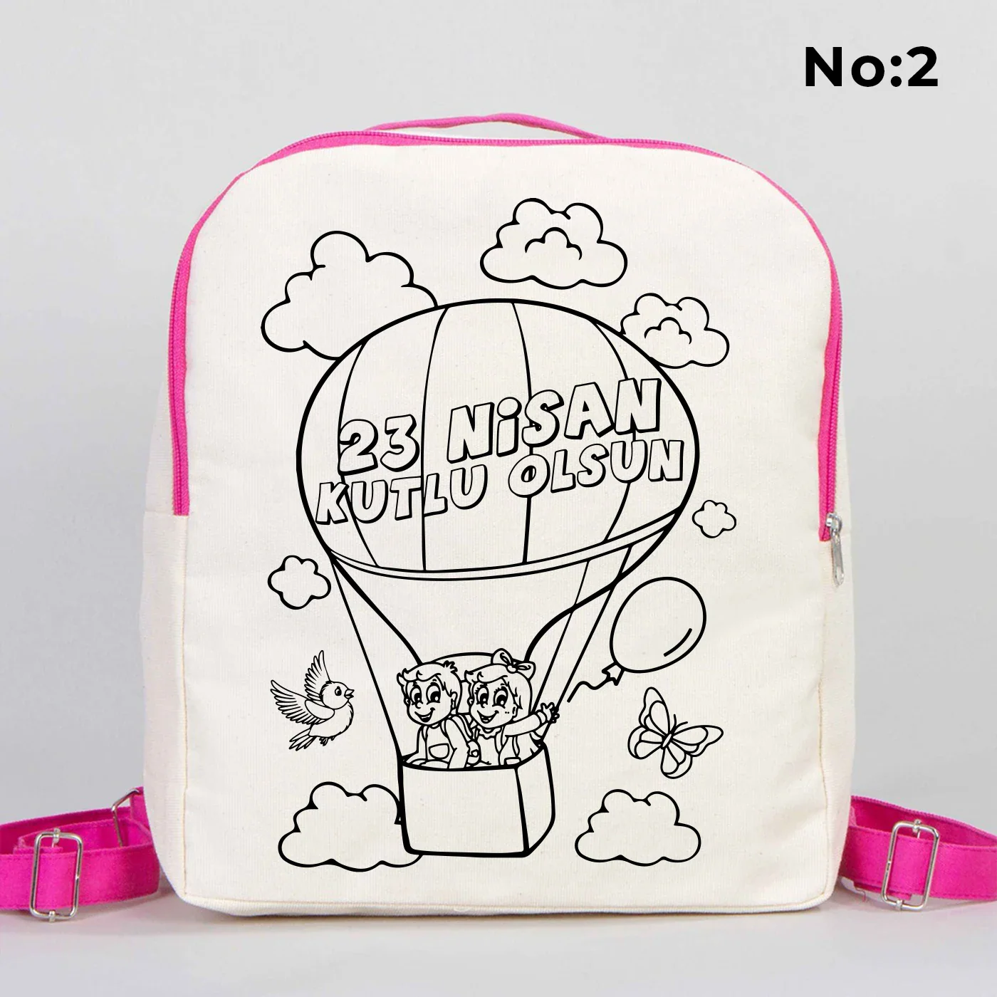 Boyanabilir 25x32x10 cm Fuşya Renk VIP Kanvas Sırt Modeli - 23 Nisan Hediyesi - detay görünüm