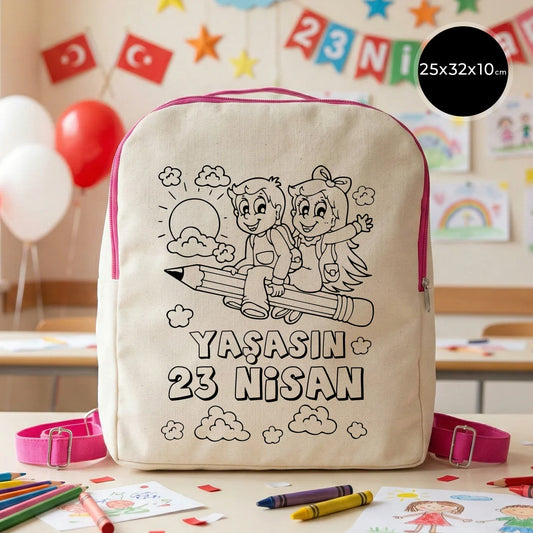 Boyanabilir 25x32x10 cm Fuşya Renk VIP Kanvas Sırt Modeli - 23 Nisan Hediyesi