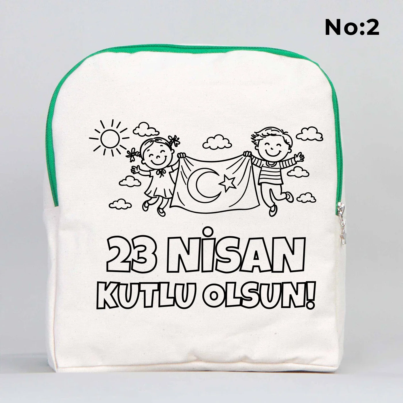Boyanabilir 25x32x10 cm Yeşil Renk VIP Kanvas Sırt Modeli - 23 Nisan Hediyesi - detay görünüm