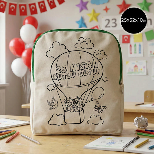 Boyanabilir 25x32x10 cm Yeşil Renk VIP Kanvas Sırt Modeli - 23 Nisan Hediyesi