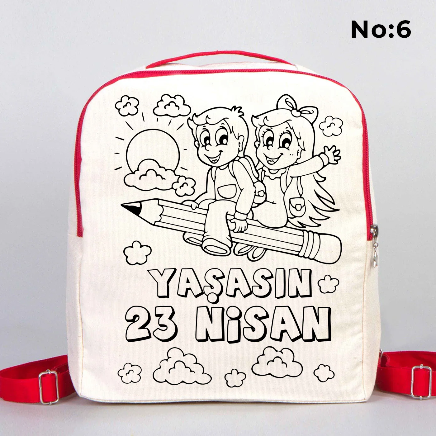 Boyanabilir 25x32x10 cm Kırmızı Renk VIP Kanvas Sırt Modeli - 23 Nisan Hediyesi - görsel 6