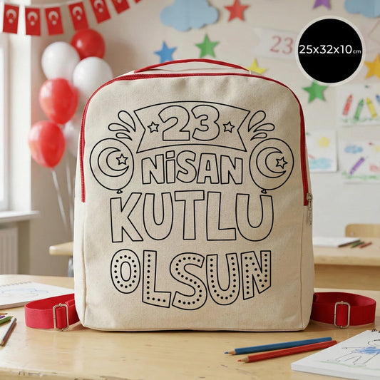 Boyanabilir 25x32x10 cm Kırmızı Renk VIP Kanvas Sırt Modeli - 23 Nisan Hediyesi