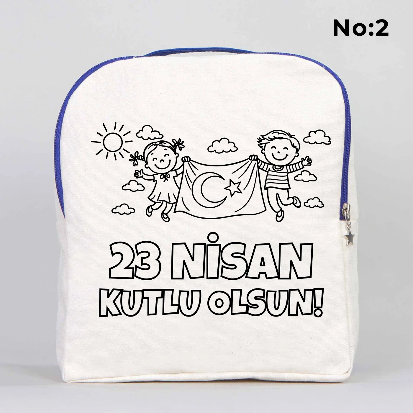 Boyanabilir 25x32x10 cm Saks Mavi Renk VIP Kanvas Sırt Modeli - 23 Nisan Hedi... - detay görünüm