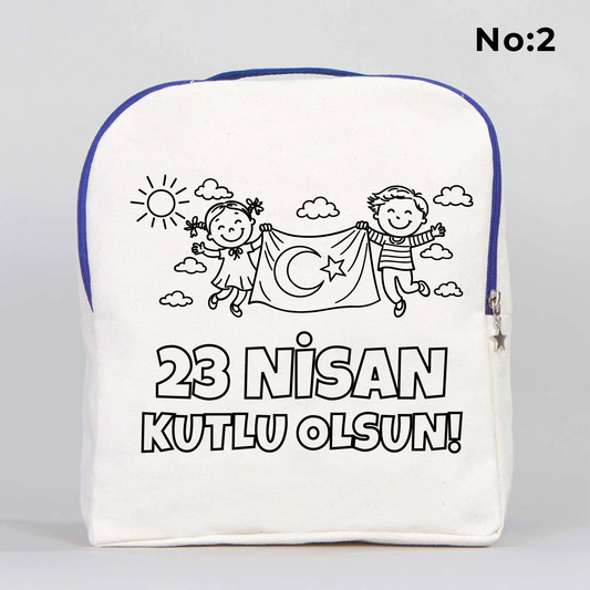 Boyanabilir 25x32x10 cm Saks Mavi Renk VIP Kanvas Sırt Modeli - 23 Nisan Hedi... - detay görünüm