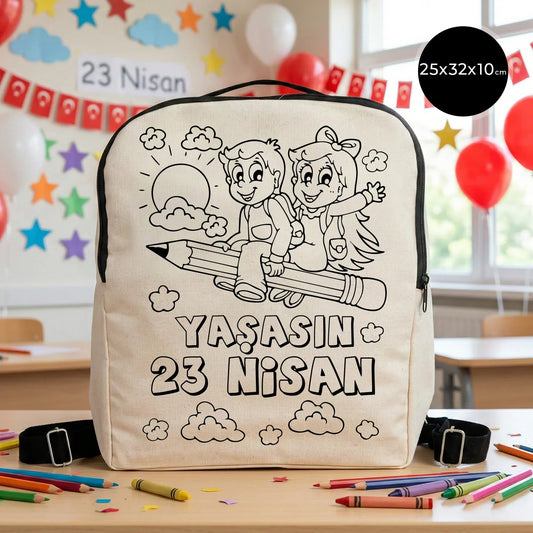 Boyanabilir 25x32x10 cm Siyah Renk VIP Kanvas Sırt Modeli - 23 Nisan Hediyesi