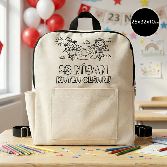 Boyanabilir 25x32x10 cm VIP Kanvas Sırt Modeli Ön Yan Cepli Siyah - 23 Nisan ...