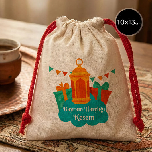 10x13 Kırmızı İpli Bez Kese – Bayram Harçlık Kesesi