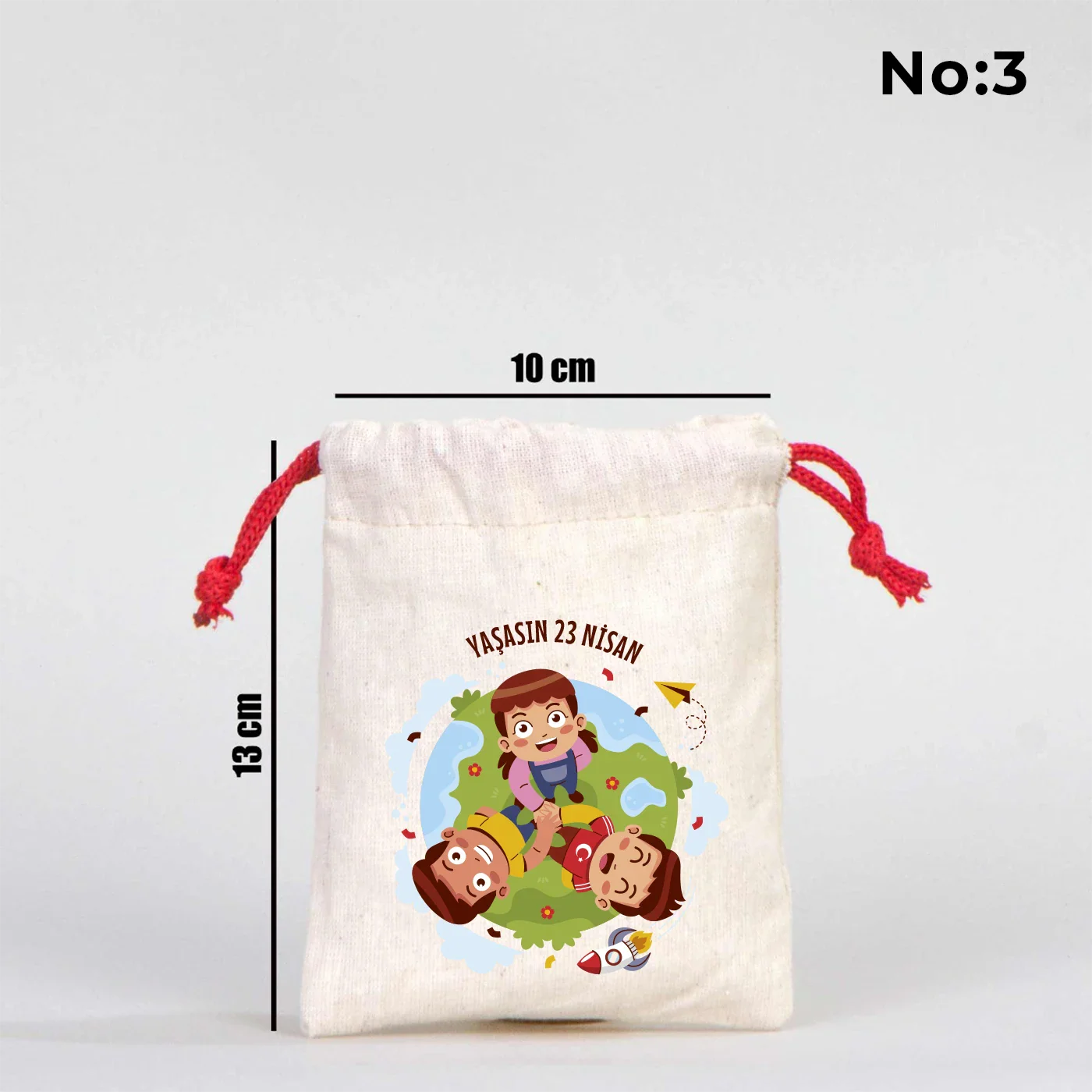 10x13 Kırmızı İpli Bez Kese – 23 Nisan Hediyesi - yakın çekim