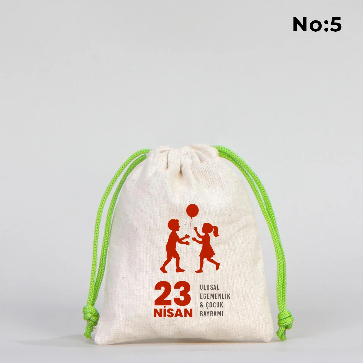 10x13 Yeşil İpli Bez Kese – 23 Nisan Hediyesi - farklı açı