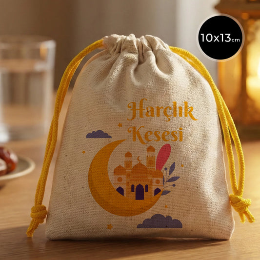 10x13 Sarı İpli Bez Kese – Bayram Harçlık Kesesi