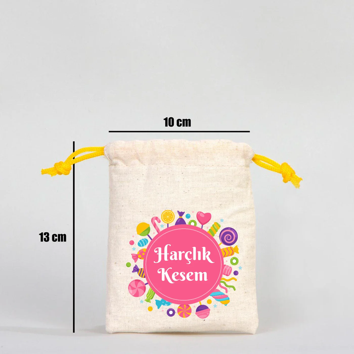 10x13 Sarı İpli Bez Kese – Bayram Harçlık Kesesi - farklı açı