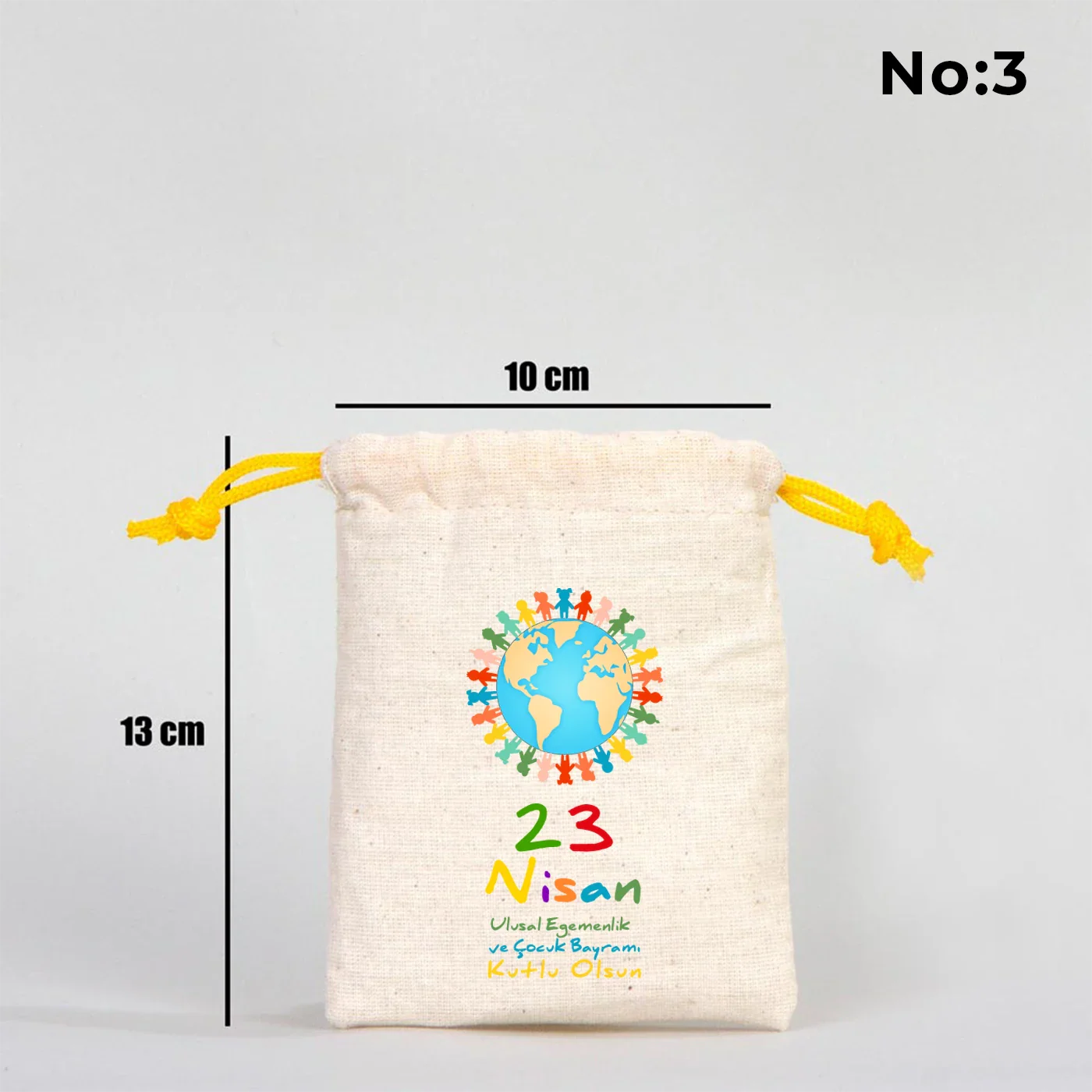 10x13 Sarı İpli Bez Kese – 23 Nisan Hediyesi - yakın çekim