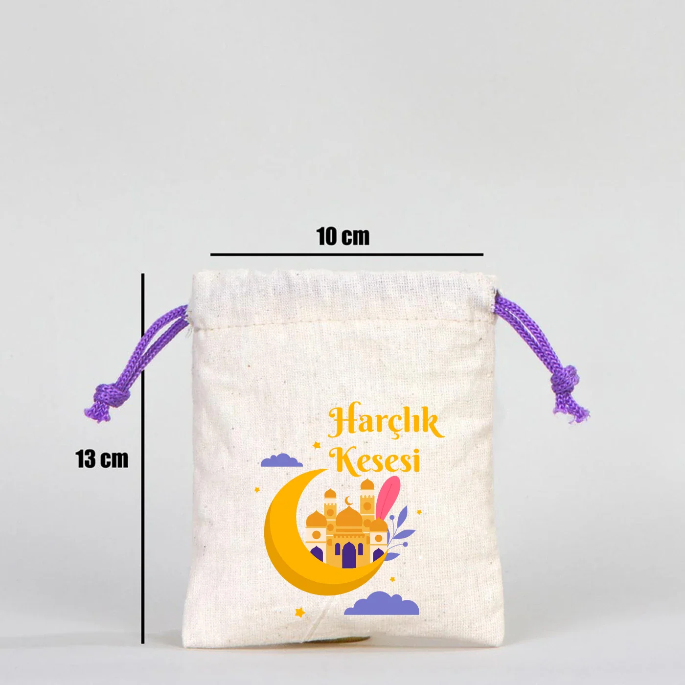 10x13 Mor İpli Bez Kese – Bayram Harçlık Kesesi - farklı açı