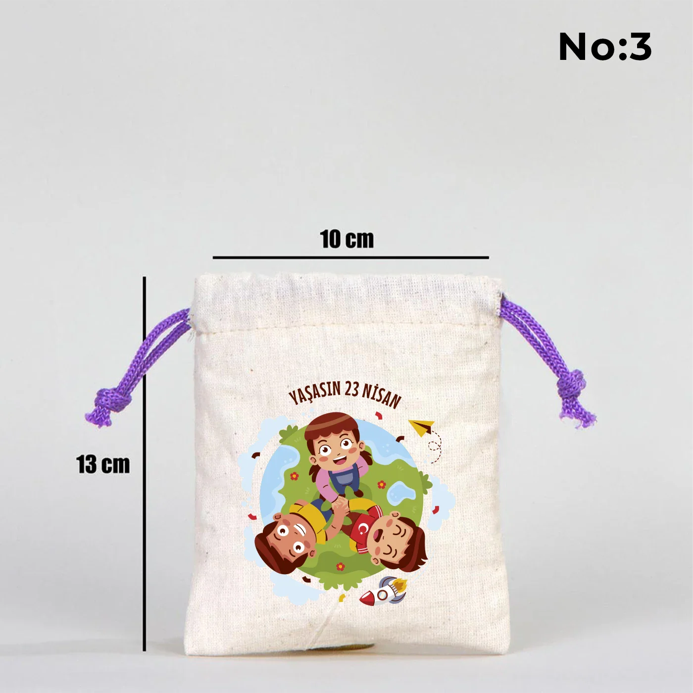 10x13 Mor İpli Bez Kese – 23 Nisan Hediyesi - yakın çekim