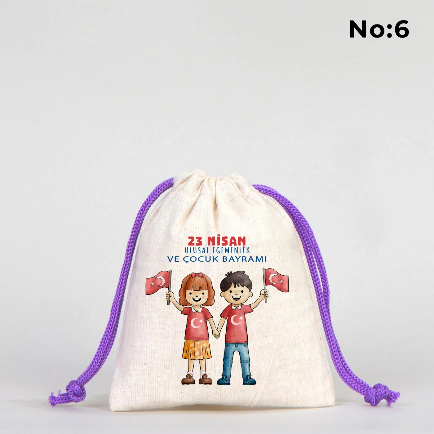 10x13 Mor İpli Bez Kese – 23 Nisan Hediyesi - görsel 6