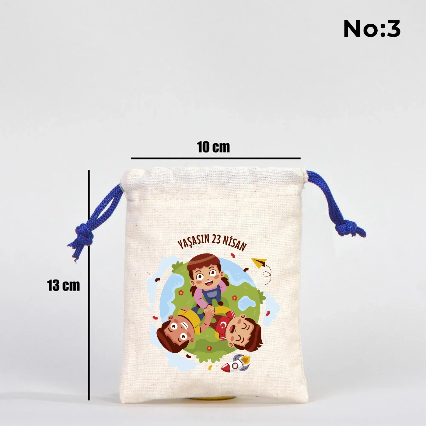 10x13 Saks Mavi İpli Bez Kese – 23 Nisan Hediyesi - yakın çekim