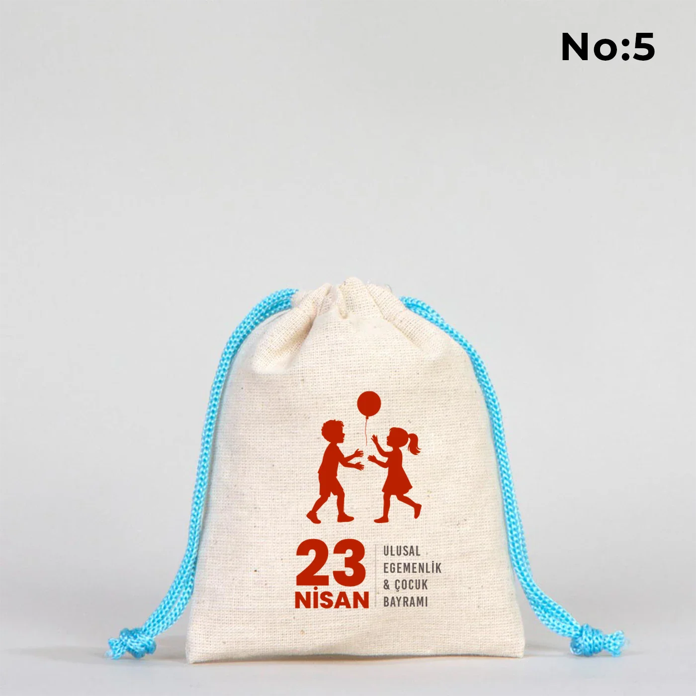 10x13 Turkuaz İpli Bez Kese – 23 Nisan Hediyesi - farklı açı