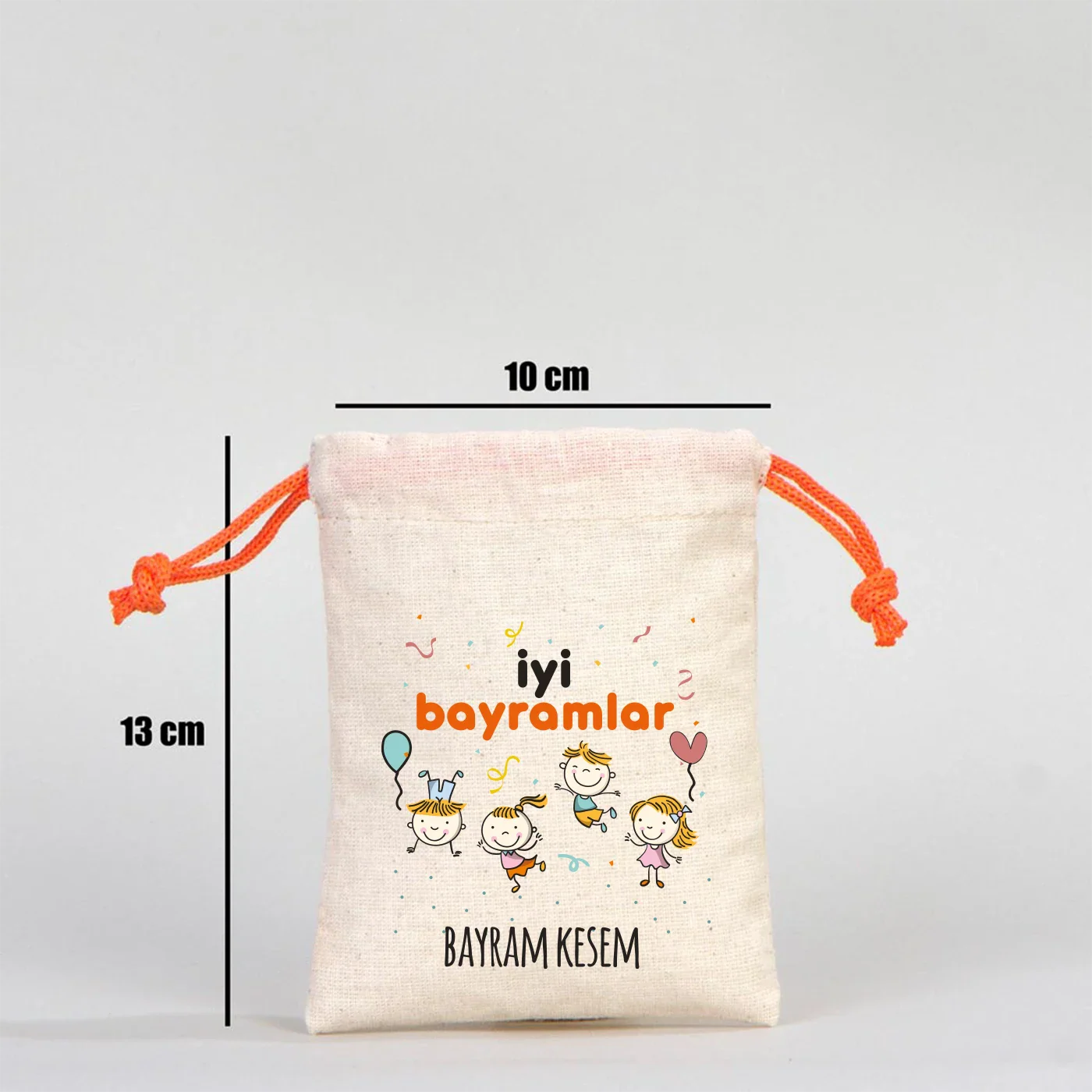 10x13 Turuncu İpli Bez Kese – Bayram Harçlık Kesesi - farklı açı