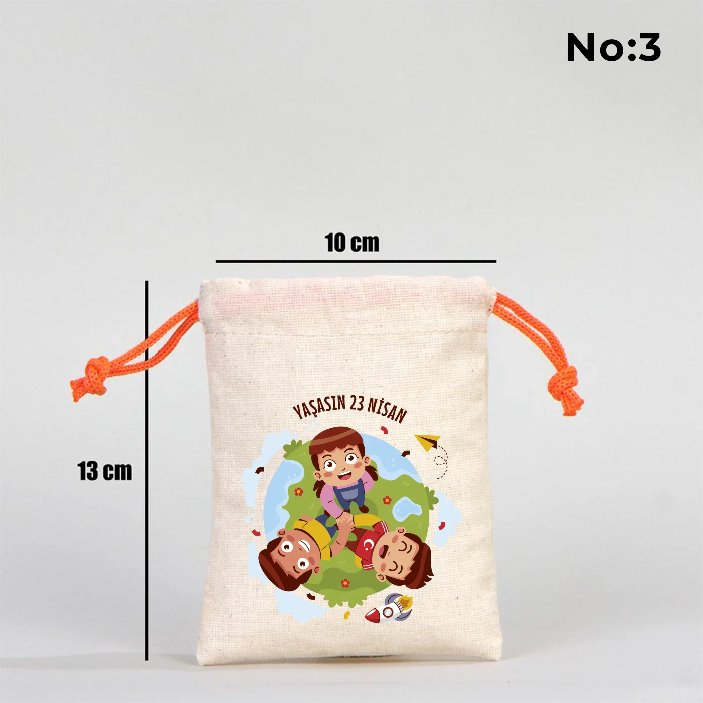 10x13 Turuncu İpli Bez Kese – 23 Nisan Hediyesi - yakın çekim