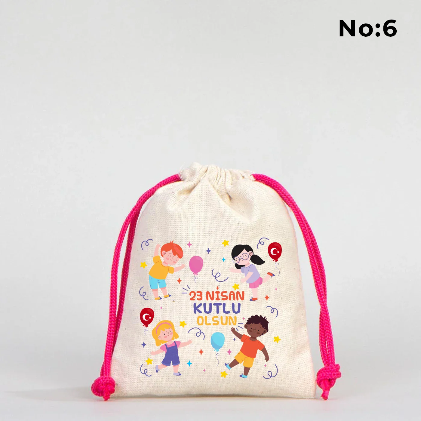 10x13 Fuşya İpli Bez Kese – 23 Nisan Hediyesi - görsel 6