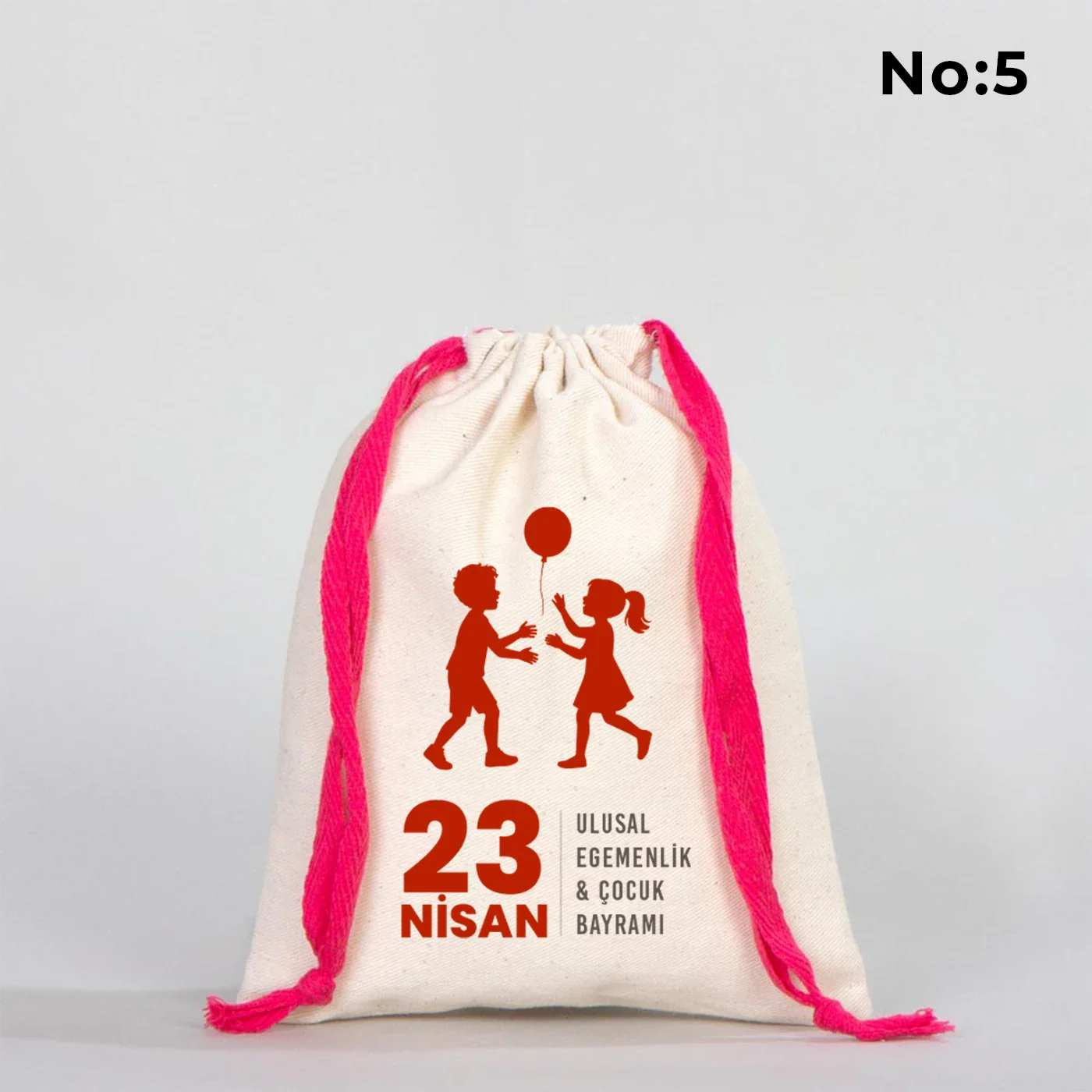 15x20 cm Renkli İp Fuşya Bez Kese – 23 Nisan Hediyesi - farklı açı