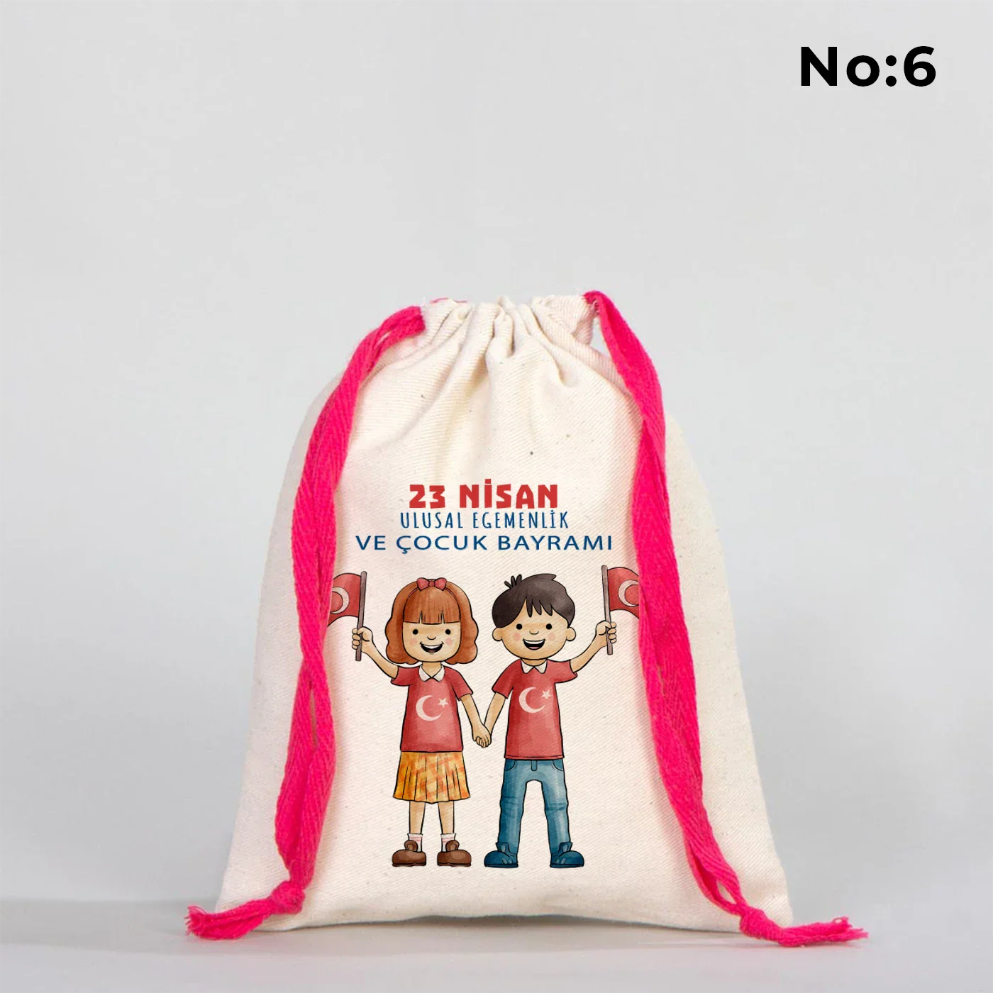 15x20 cm Renkli İp Fuşya Bez Kese – 23 Nisan Hediyesi - görsel 6