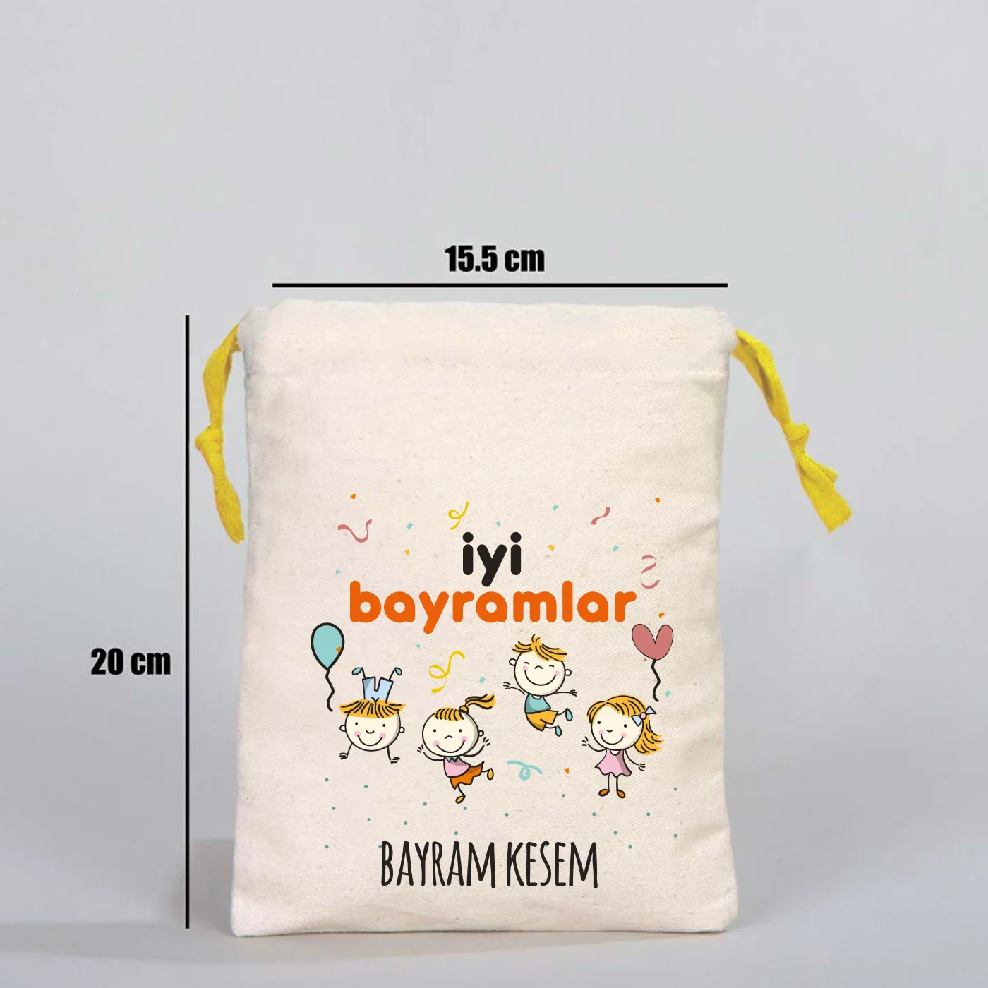 15x20 cm Renkli İp Sarı Bez Kese – Bayram Harçlık Kesesi - görsel 6