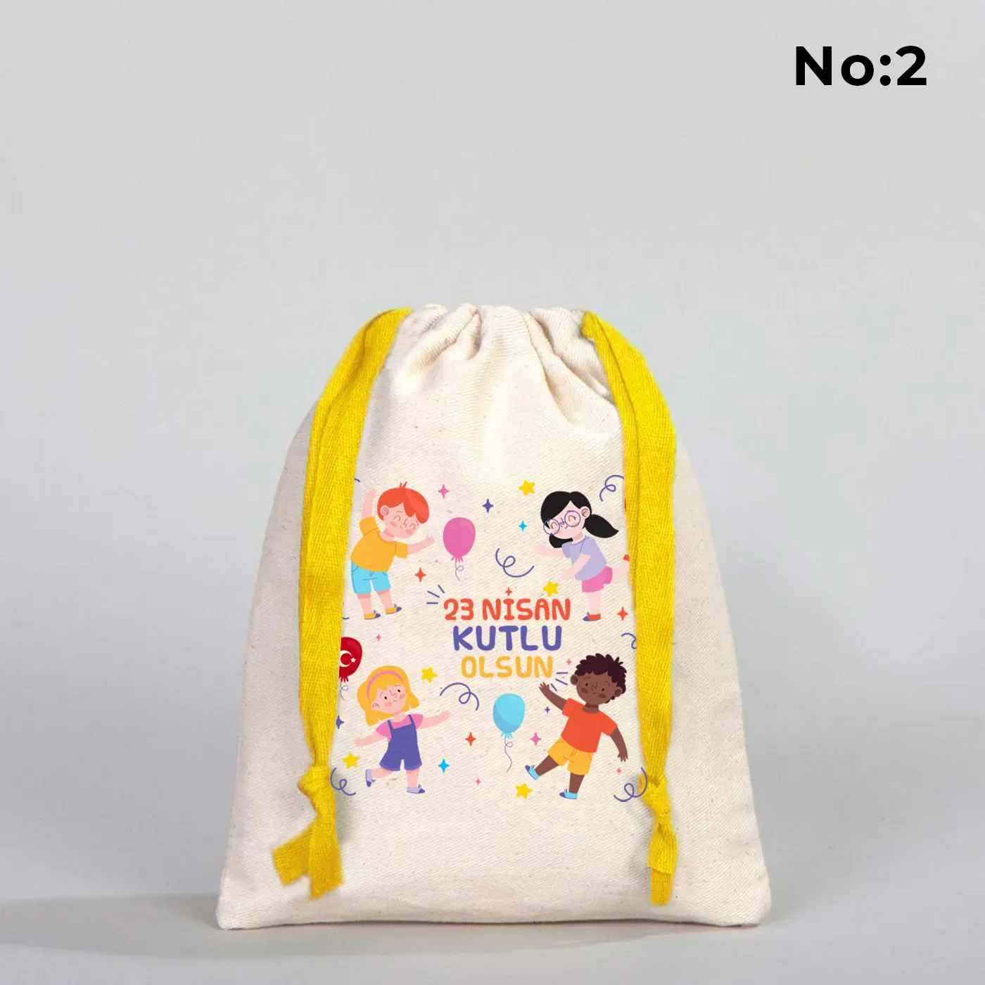 15x20 cm Renkli İp Sarı Bez Kese – 23 Nisan Hediyesi - detay görünüm