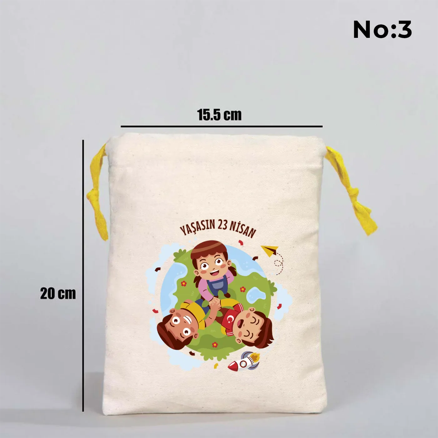 15x20 cm Renkli İp Sarı Bez Kese – 23 Nisan Hediyesi - yakın çekim