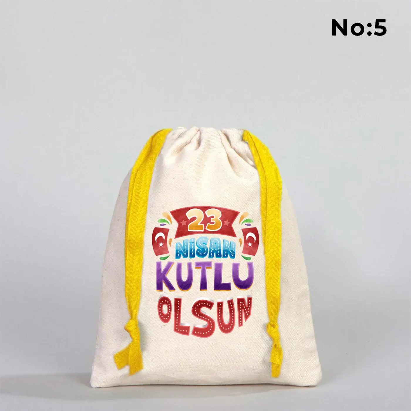 15x20 cm Renkli İp Sarı Bez Kese – 23 Nisan Hediyesi - farklı açı