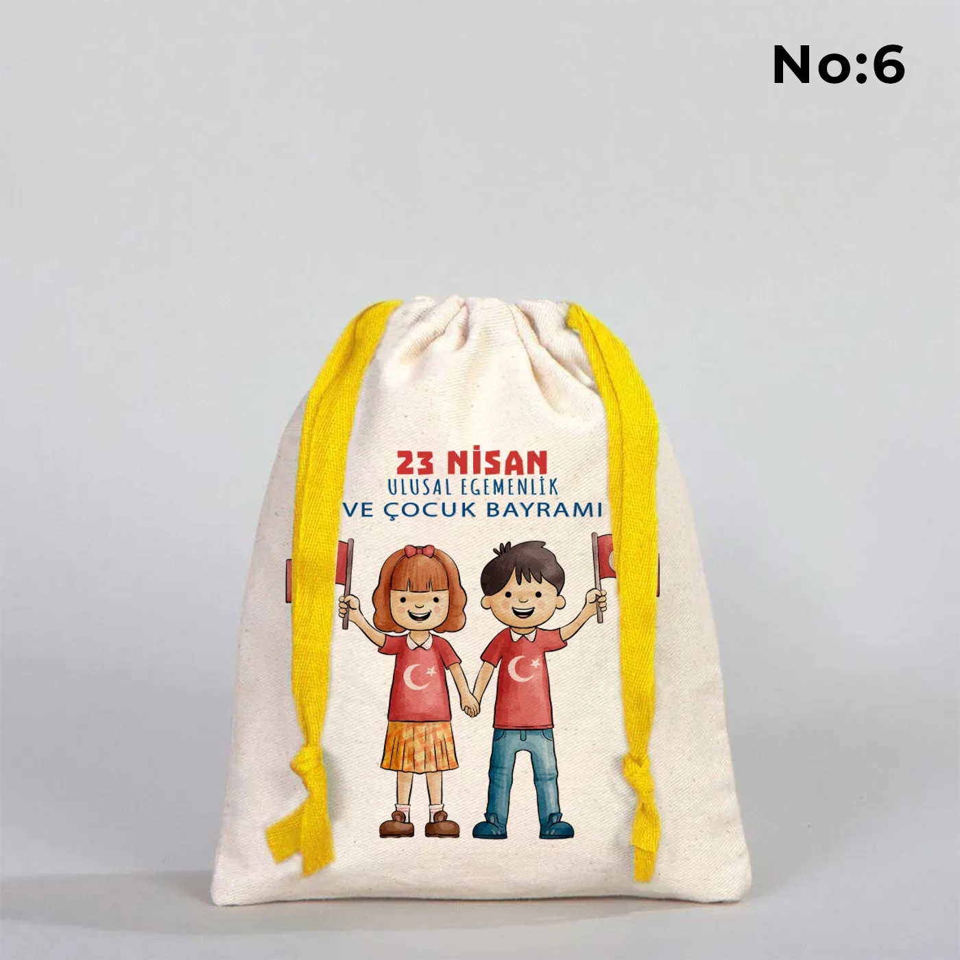 15x20 cm Renkli İp Sarı Bez Kese – 23 Nisan Hediyesi - görsel 6
