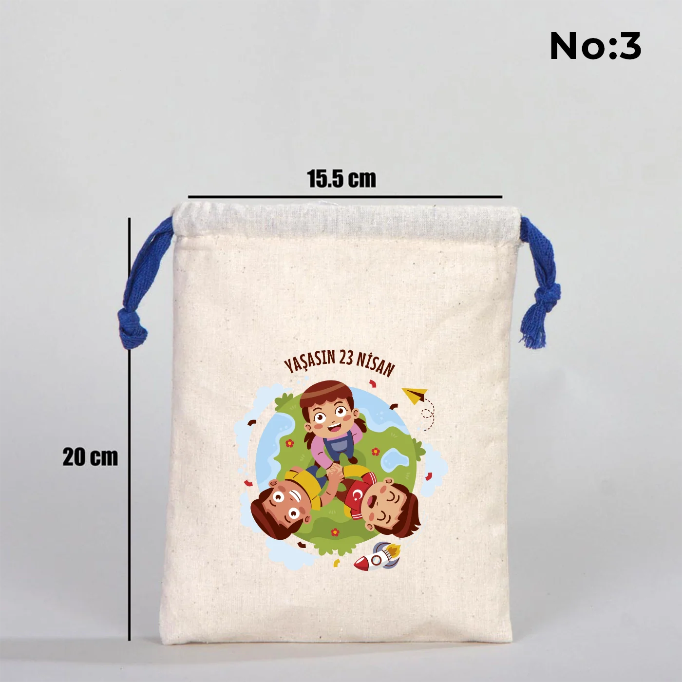 15x20 cm Renkli İp Saks Mavi Bez Kese – 23 Nisan Hediyesi - yakın çekim