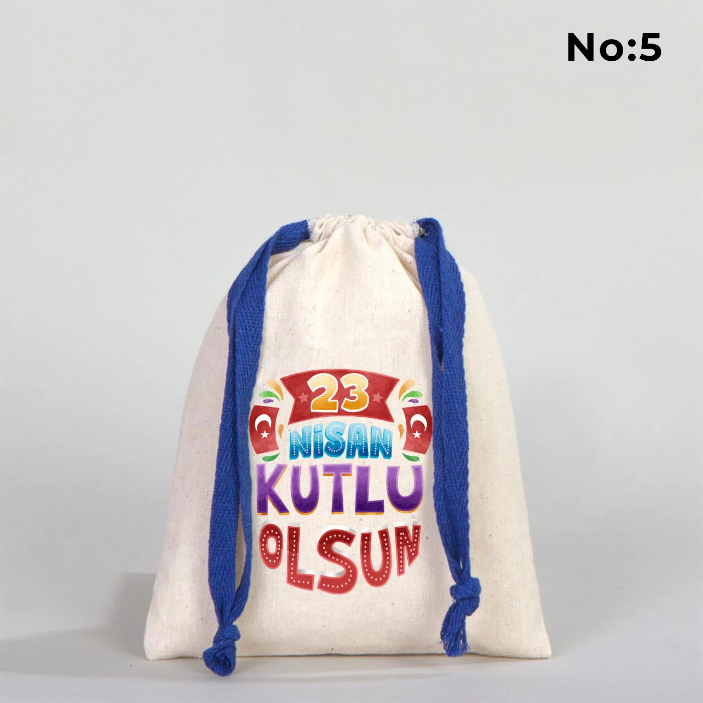 15x20 cm Renkli İp Saks Mavi Bez Kese – 23 Nisan Hediyesi - farklı açı