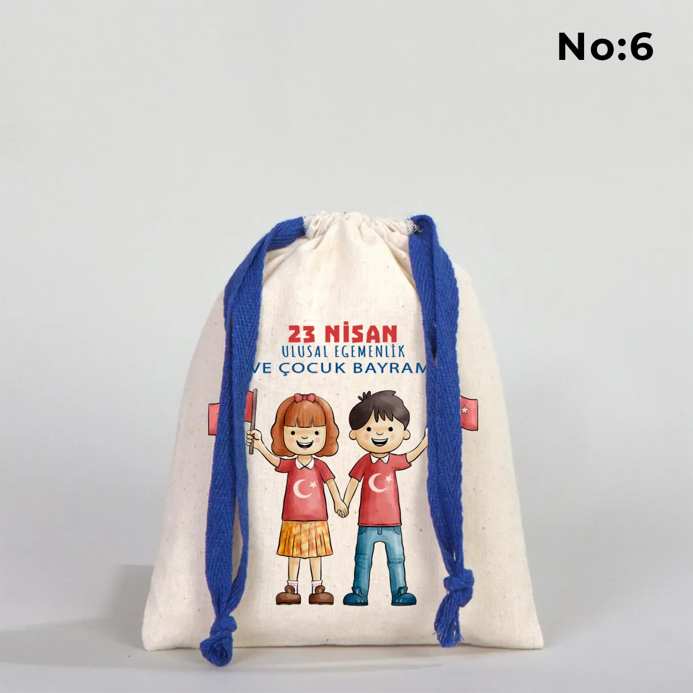 15x20 cm Renkli İp Saks Mavi Bez Kese – 23 Nisan Hediyesi - görsel 6