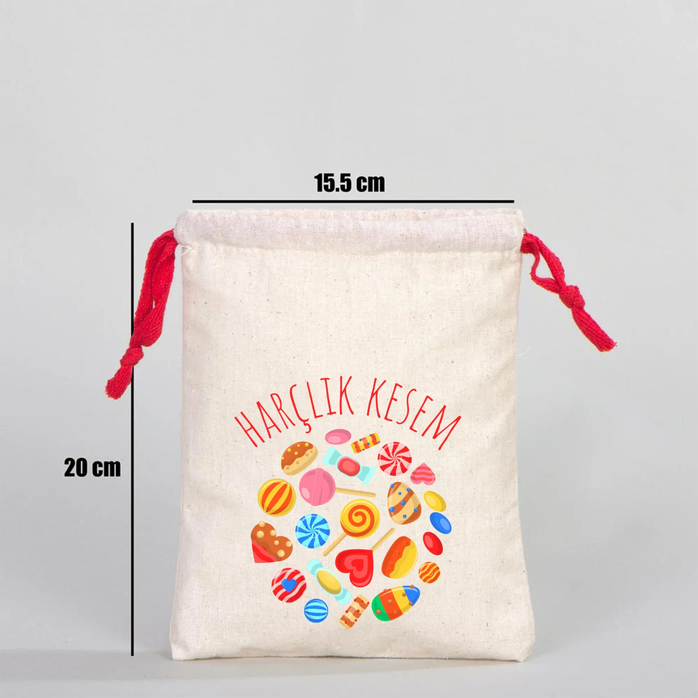 15x20 cm Renkli İp Kırmızı Bez Kese – Bayram Harçlık Kesesi - yakın çekim