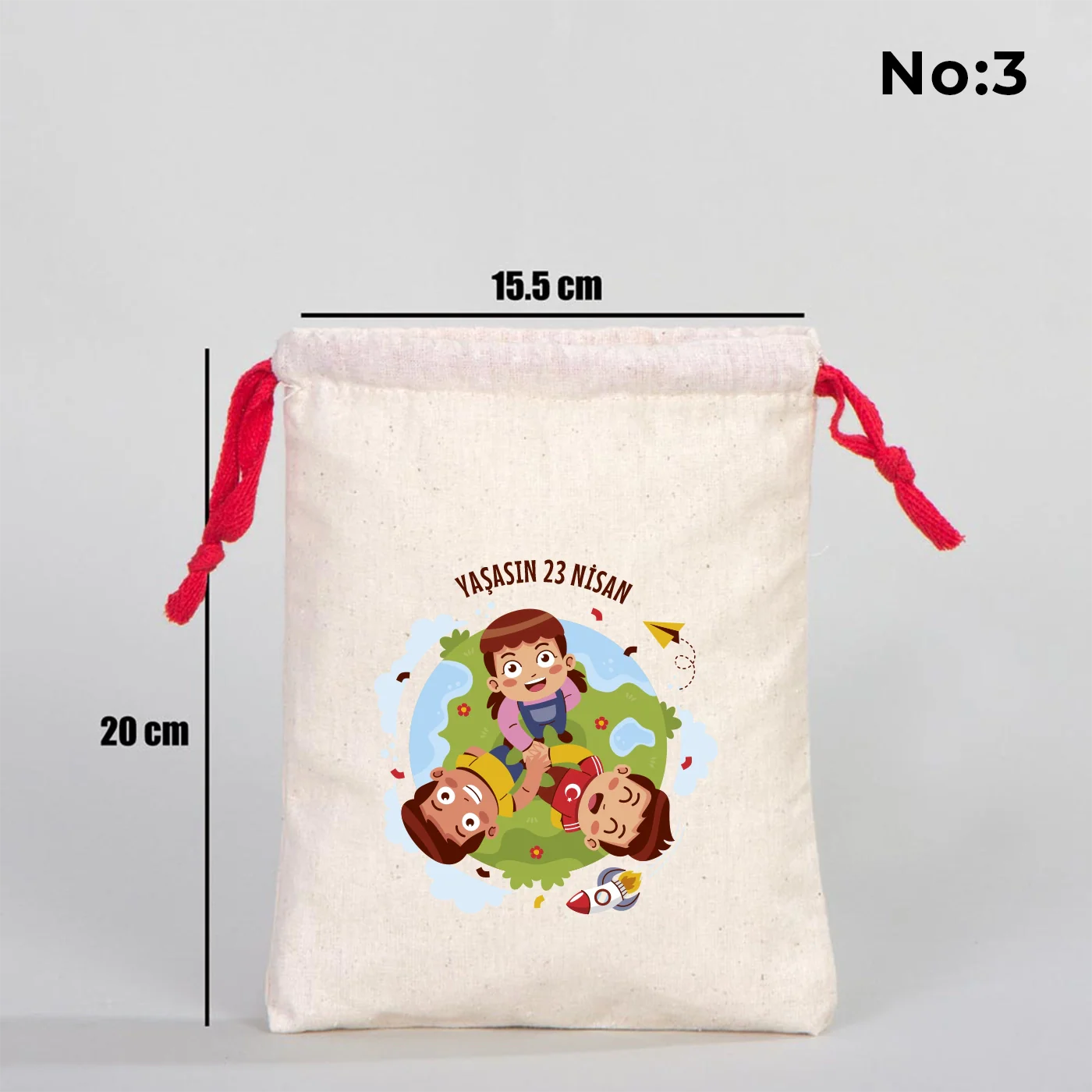 15x20 cm Renkli İp Kırmızı Bez Kese – 23 Nisan Hediyesi - yakın çekim